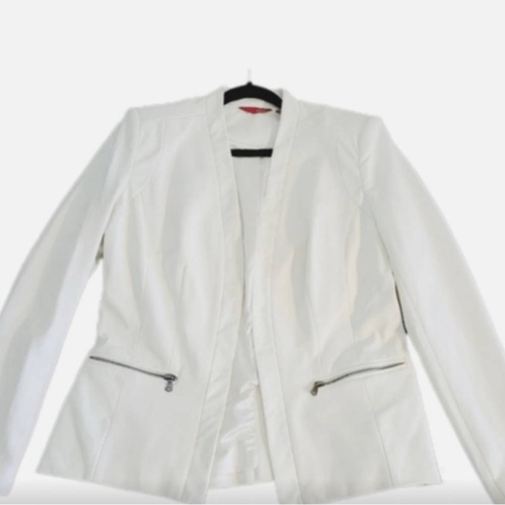G.I.L.I. Got It Love It White Faux Leather Blazer Jacket Size 12